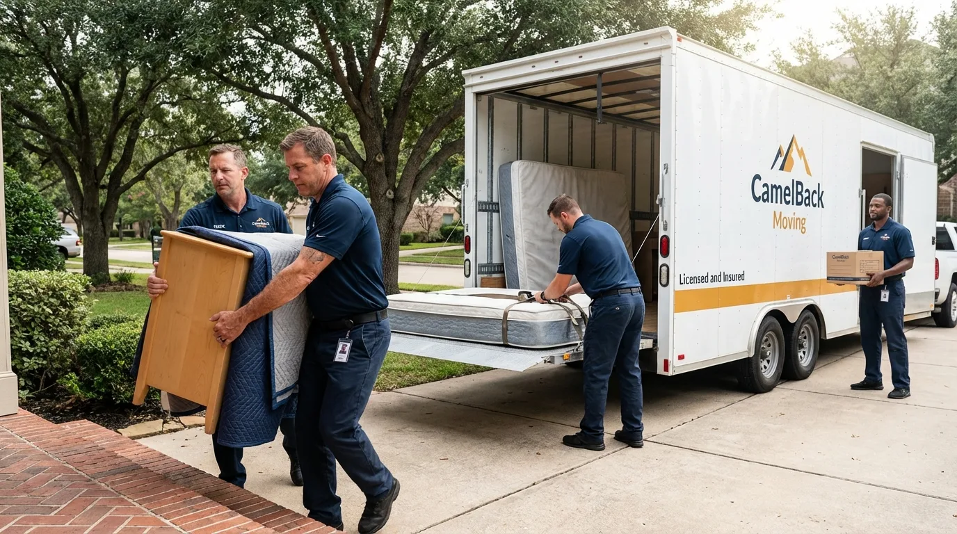 Crew loading residential truck for cross-state move from Cadillac, MI